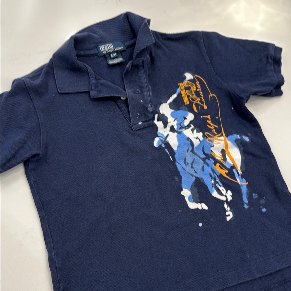 Ralph Lauren Blue and Orange Polo Shirt with Dynamic Graphic